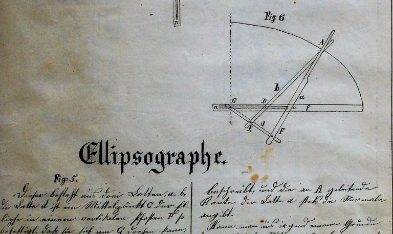 Konstruktion zum Bau eines Ellipsograpgen aus dem Zeichnungsbuch von Bruder Johannes.