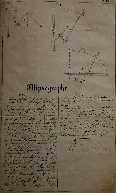 Konstruktion zum Bau eines Ellipsograpgen aus dem Zeichnungsbuch von Bruder Johannes.